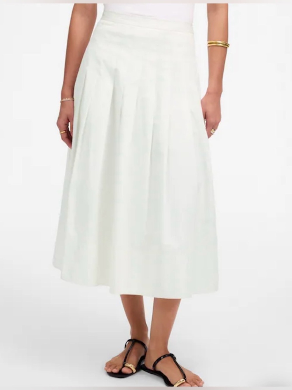Madewell White Midi Pleated A-Line Skirt